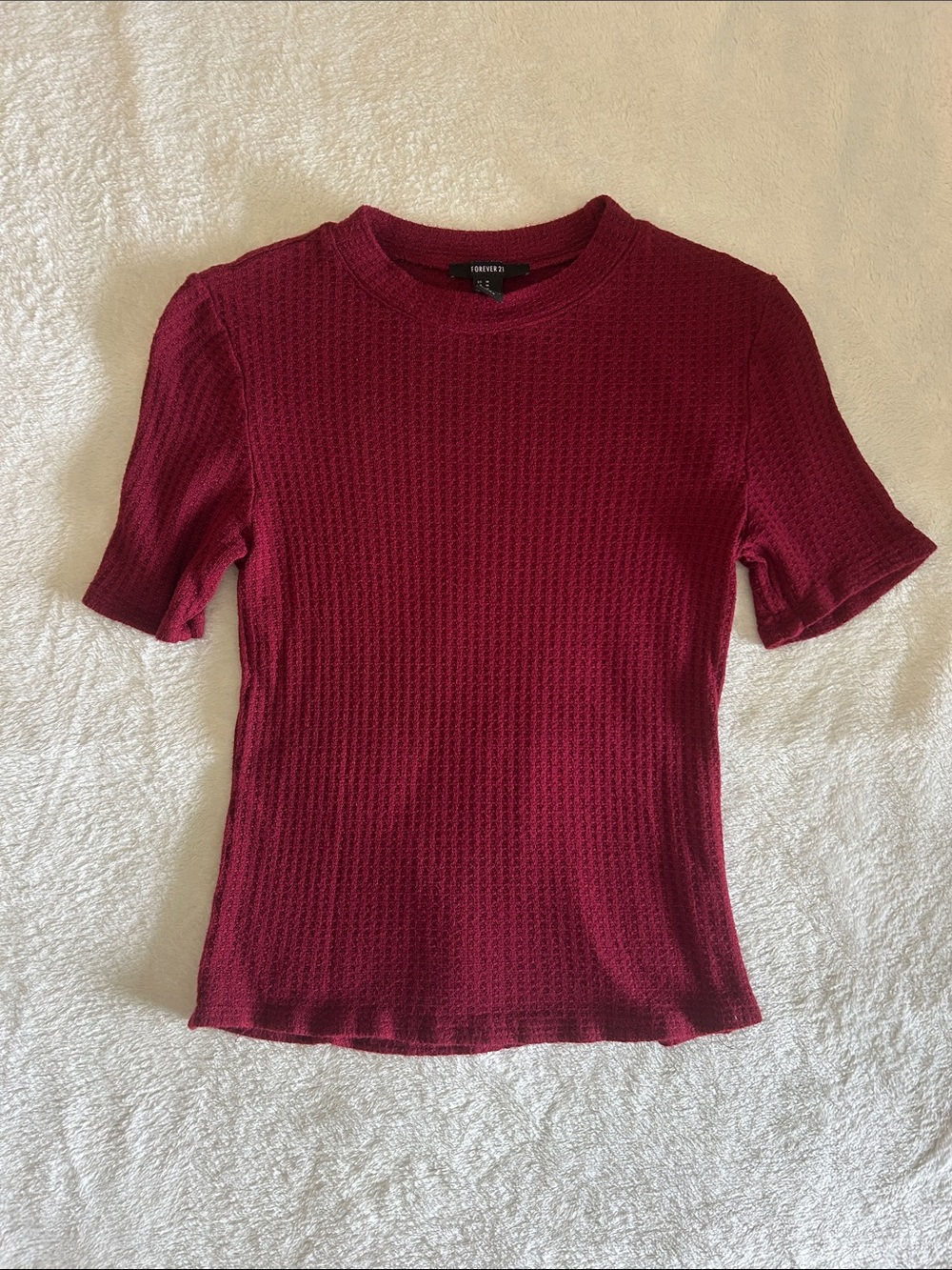 Forever 21 Wine Textured Short Sleeve Knit Top